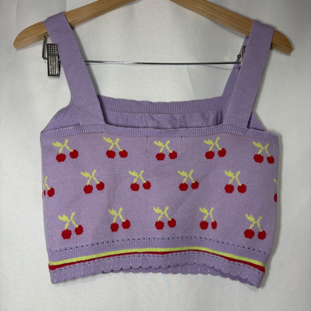 Cider Womens Purple Cherry Knit Crop Tank Top Scalloped Hem Size M NWT‎ - Picture 8 of 10
